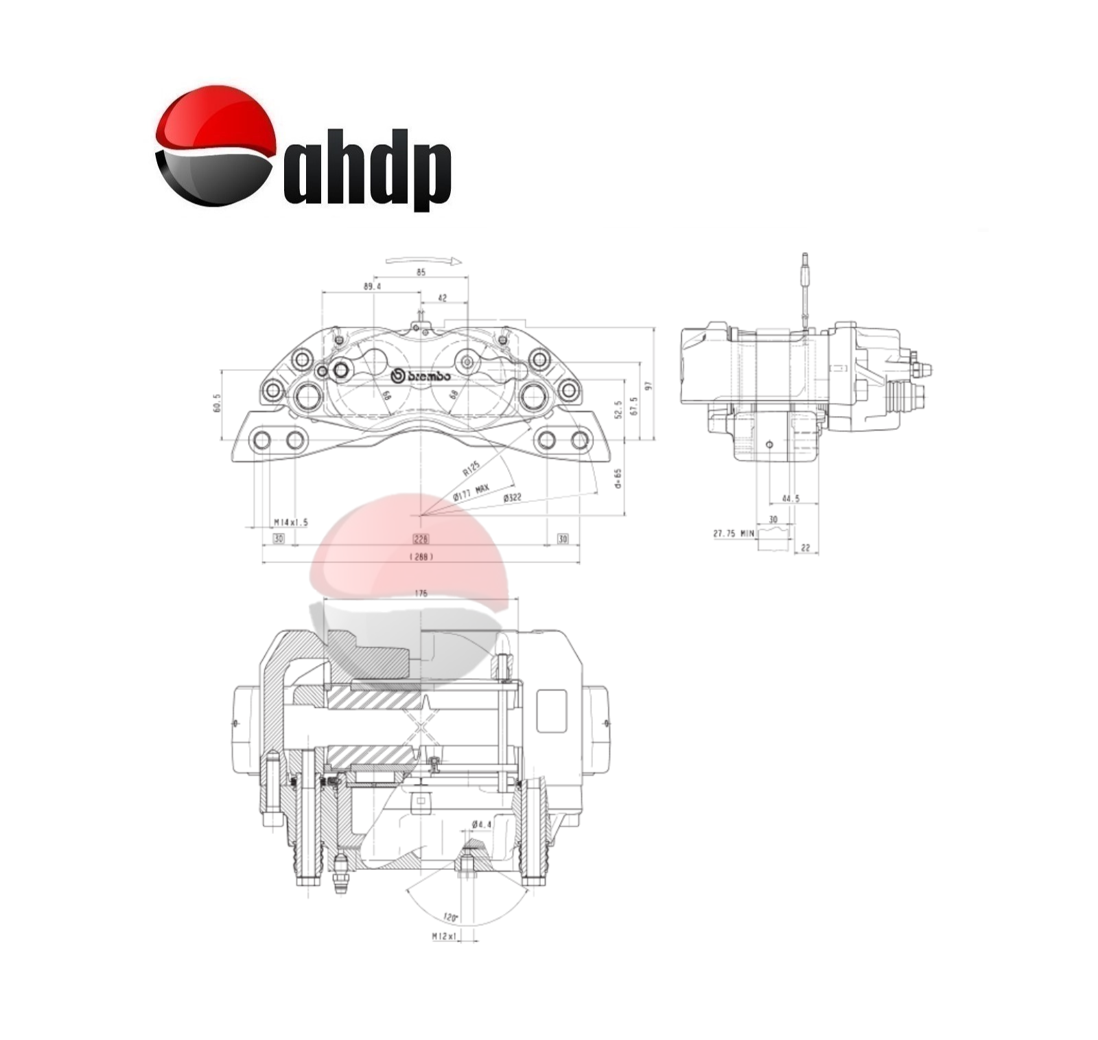 HYDRAULIC BRAKE CALIPER PF 2 x 68 - BR0422566062