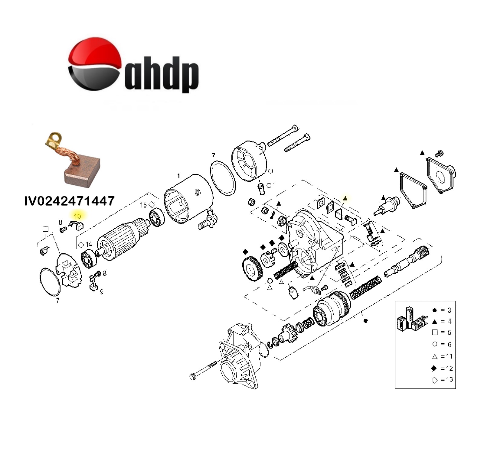 REPAIR KIT BRUSH STARTER MOTOR IVECO - IV0242471447